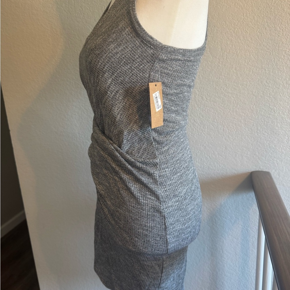 RACHEL Rachel Roy Gray Asymmetrical Fitted Tank Top